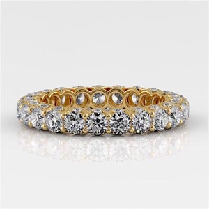 Round Cut Moissanite Eternity Ring, Wedding Band In 10k White / Yellow Gold or Sterling Silver