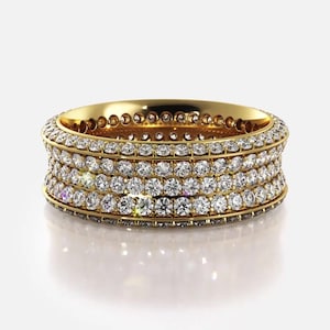 Brilliant 5 Row Round Cut Moissanite Eternity Ring, Wedding Band In 10k White / Yellow Gold or Sterling Silver