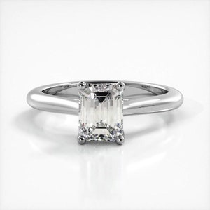 Anillo de compromiso de moissanita con solitario de talla esmeralda en oro blanco/amarillo sólido de 10 K o plata de ley