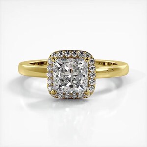 Princess Cut Halo Moissanite Engagement Ring In 10K Solid White/Yellow Gold or Sterling Silver