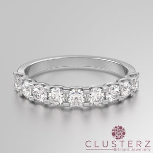 Nine Stone Bridal Moissanite Stackable Thin Anniversary Band, Round Cut Regular Wear Band For Women
