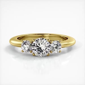 Round Cut Three Stone Moissanite Engagement Ring In 10K Solid White Gold or Sterling Silver