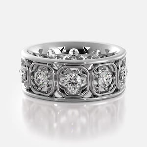 Round Cut Moissanite Eternity Ring, Wedding Band In 10k White / Yellow Gold or Sterling Silver