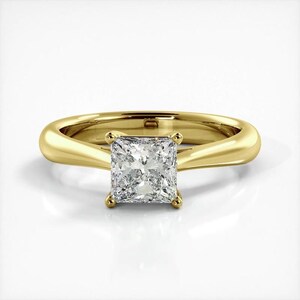 Princess Cut Solitaire Moissanite Engagement Ring In 10K Solid White/Yellow Gold or Sterling Silver