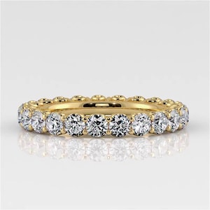 Round Cut Moissanite Eternity Ring, Wedding Band In 10k White / Yellow Gold or Sterling Silver
