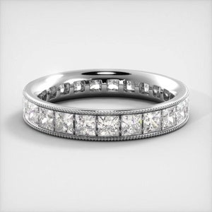 Princess Cut Moissanite Eternity Ring, trouwring in 10k wit/geel goud of sterling zilver