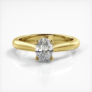 Anillo de compromiso de moissanita con solitario de corte ovalado en plata de ley o oro blanco/amarillo sólido de 10 K
