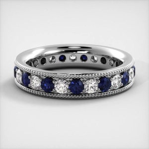 Round Cut Moissanite Eternity Ring, Wedding Band In 10k White / Yellow Gold or Sterling Silver