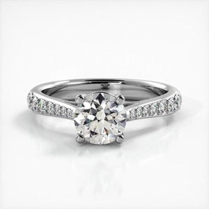 Round Cut Side Stone Moissanite Engagement Ring In 10K Solid White/Yellow Gold or Sterling Silver