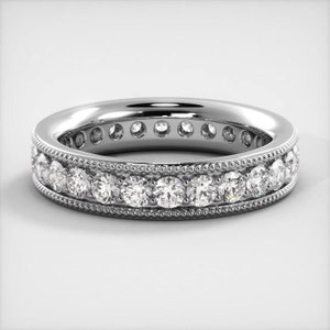 Round Cut Moissanite Eternity Ring, Wedding Band In 10k White / Yellow Gold or Sterling Silver