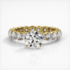 Round Cut Side Stone Moissanite Engagement RingIn 10K Solid White/Yellow Gold or Sterling Silver