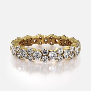 Round Cut Moissanite Eternity Ring, Wedding Band In 10k White / Yellow Gold or Sterling Silver