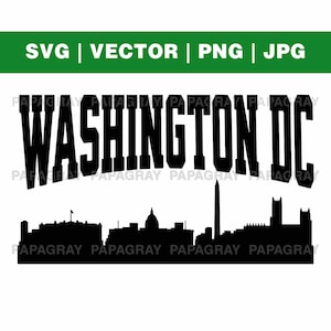 Washington DC Skyline SVG | Download digital | Paisagem urbana de Washington, gráfico vetorial da capital dos EUA, clipart urbano, silhueta do horizonte