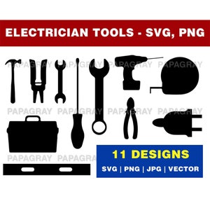Electrician Tools SVG Pack - 11 Designs | Digital Download | Electrician Vector, Electrician Equipment Graphic, Electrician PNG