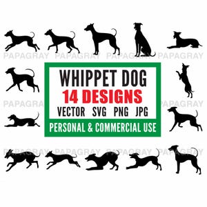 Whippet Hund Silhouette Set: 14 Vektor-Designs (Digitaler Download)