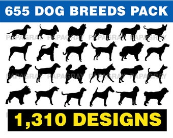 655 Dog Breed Silhouette Pack - MEGA BUNDLE | Digital Download | Dog Breed SVG, Dog Silhouette svg, A-Z Dog Breeds dxf, Dog Silhouette png,