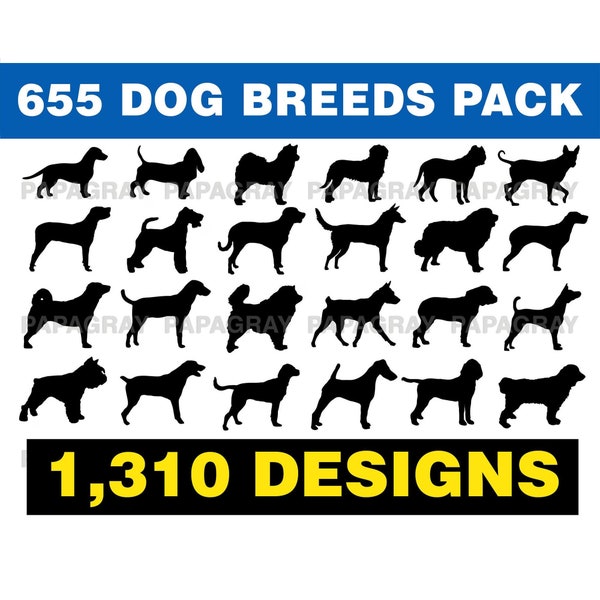 655 Dog Breed Silhouette Pack - MEGA BUNDLE | Digital Download | Dog Breed SVG, Dog Silhouette svg, A-Z Dog Breeds dxf, Dog Silhouette png,