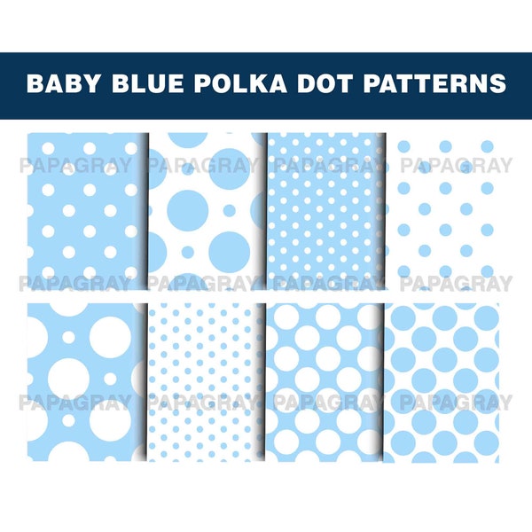 Baby Blue Polka Dot Muster - 8 Designs | Digitaler Download | 300 DPI | Nahtloses Baby-Blau-Digital-Papier, Polka-Dot-Digital-Muster