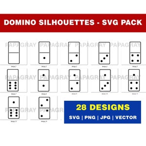 Domino Set SVG Silhouette Pack - 28 Designs | Digitaler Download | Domino Spiel PNG, Domino Vektorgrafik, Domino SVG
