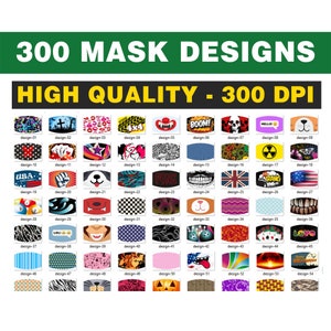 300 Face Mask Designs - HUGE Bundle Pack | Digital Download | Mask Design, Sublimation Face Masks, Mask Artwork, PNG Face Mask Pack, 300 DPI