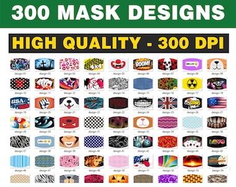 300 Face Mask Designs - HUGE Bundle Pack | Digital Download | Mask Design, Sublimation Face Masks, Mask Artwork, PNG Face Mask Pack, 300 DPI
