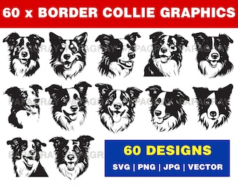 Border Collie Dog Head SVG Graphic Pack - 60 Designs | Digital Download | Border Collie SVG, Border Collie Mega Pack, Border Collie Vector