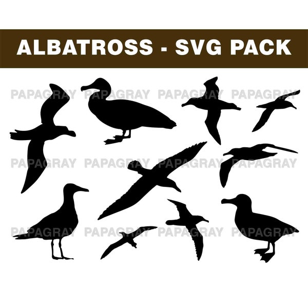 Albatross Silhouette Pack - 10 Designs | Digital Download | Albatross SVG, Seabird PNG, Mollymawk Vector, Oceanic Bird Cut File Shape