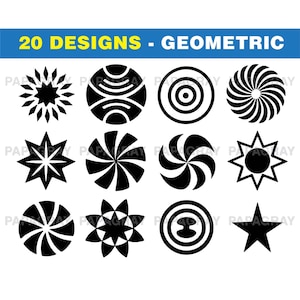Geometric Shapes SVG - 20 Designs | Digital Download | Geometric Designs, Symmetrical Vector, Geometrical Outlines, Shape Cut Files