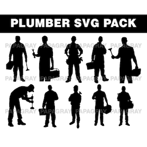 Plumber Silhouette Pack: 10 SVG PNG Vector Designs (Digital Download)