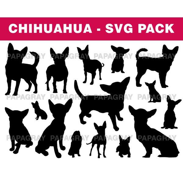 Chihuahua Dog Silhouette Pack - 15 Designs | Digital Download | Chihuahua SVG, Chihuahua PNG, Chihuahua Vector, Chihuahua Outline Graphic