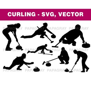 Curling Silhouette Pack - 8 Designs | Digital Download | Curling SVG, Ice Sport Vector, Bowls, Shuffleboard, Winter Sport SVG