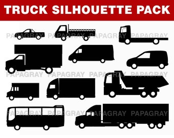 Truck Silhouette Pack - 11 Designs | Digital Download | Truck SVG, Lorry PNG, Truck JPG, Vehicle Silhouette Designs, Truck Graphic, Lorry