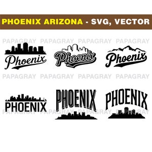 Ensemble SVG Phoenix Arizona Skyline - 7 modèles | Téléchargement numérique | États-Unis, Amérique, Centre-ville de Pheonix (AZ), Maricopa Vector, Sonora