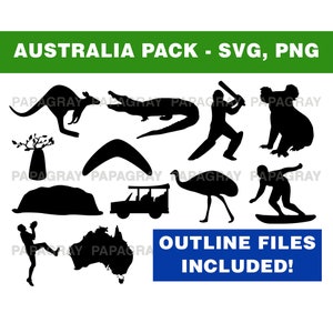 Australien SVG Pack - 15 Designs | Digitaler Download | Australien Silhouette Pack, Down Under PNG, Australien Grafiken, Australien Cut Dateien
