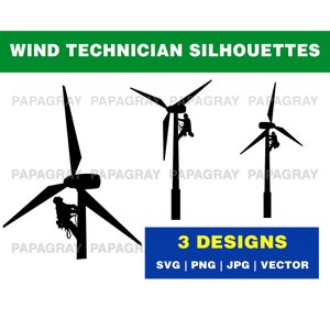 Graphique SVG Technicien d'éoliennes - 3 modèles | Téléchargement numérique | Vecteur de technicien de turbine, éolienne SVG, graphique de technicien de vent