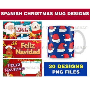 Spanish Christmas Sublimation TEMPLATES for Mugs - 20 Designs | Digital Download | Xmas Mug, Christmas Mug, Spanish Feliz Navidad