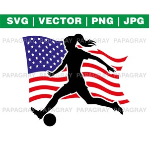 Soccer Player Woman SVG Vector Graphic | Digital Download | Lady Soccer Football, SVG Cut File, USA Flag, America, Sport Vector Illustration