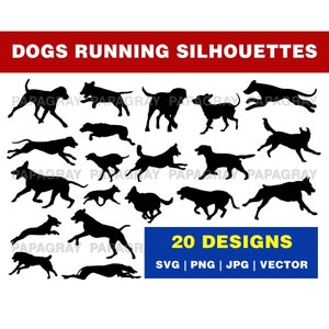 Dogs Running SVG Silhouette Pack - 20 Designs | Digital Download | Running Dog PNG, Dog Shape, Dog Outline, Dog Running Vector