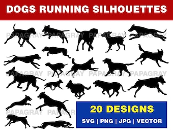 Running Dog Silhouette SVG Pack: 20 Designs (Digital Download)