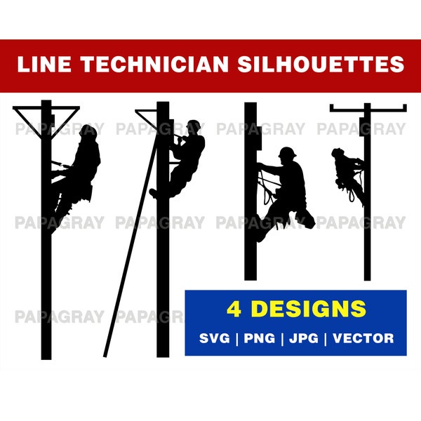 Line Technician SVG Graphic - 4 Designs | Digital Download | Line Technician Vector, Linesman SVG, Utility Technician Graphic PNG