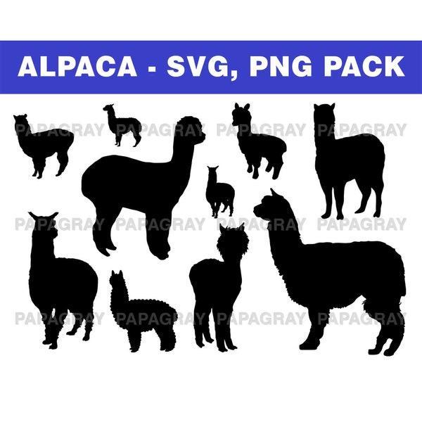 Alpaca Silhouette Pack - 10 Designs | Digital Download | Alpaca SVG, Alpaca PNG, Alpaca Vector, Alpaca Cut File, Alpaca Shape, Alpaca Design