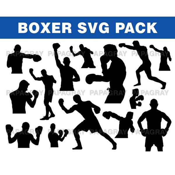 Boxing SVG Silhouette Pack | Digital Download | Boxing Graphic, Lightweight, Heavyweight SVG, Boxing Ring svg Graphic, Boxer Outline Graphic