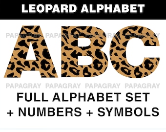 Leopard Print Alphabet PNG - Clip Art BUNDLE PACK | Digital Download | 52 Letters + Numbers + Symbols | Alphabet Pack | Leopard Print Font