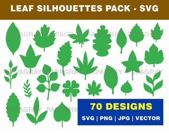 Leaf Silhouette Mega SVG Pack - 70 Designs | Digital Download | Leaf Vector, Greenery Vector, Foliage Graphic, Leaf Shape, Leaves Cut File