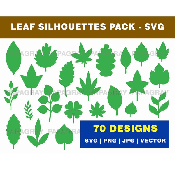 Leaf Silhouette Mega SVG Pack - 70 Designs | Digital Download | Leaf Vector, Greenery Vector, Foliage Graphic, Leaf Shape, Leaves Cut File