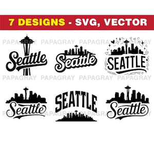 Paracord Skyline SVG-Set - 7 Designs | Digitaler Download | Setaball Stadt Silhouette, SVG-Schnittdatei, Washington USA Illustrationen