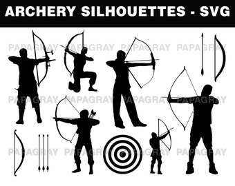 Archery SVG Silhouette Pack - 11 Designs | Digital Download | Arrow Shooting PNG, Bowmanship JPG, Archery Silhouettes