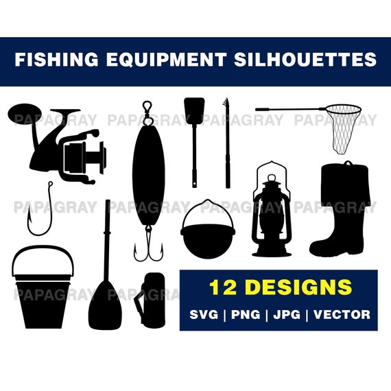 Fishing Equipment Silhouette Pack 10 Designs Digital Download