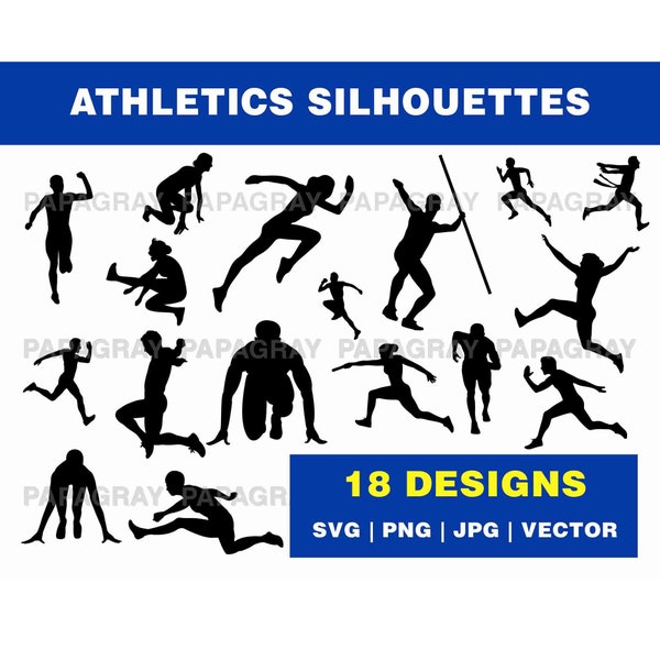 Athletics SVG Silhouette Pack - 18 Designs | Digital Download | Running SVG, Long Jump, Athlete Cut File, Athlete Vector, Track and Field