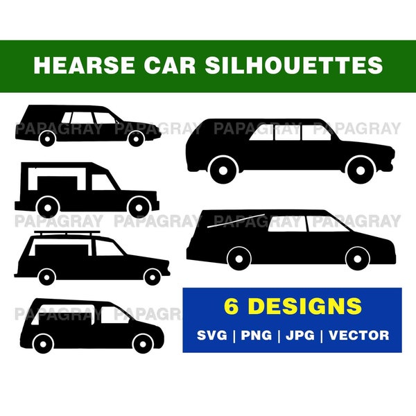 Car Hearse SVG Silhouette Pack - 6 Designs | Digital Download | Car Hearse PNG, Funeral Hearse Vector, Funeral Car Shape Graphic